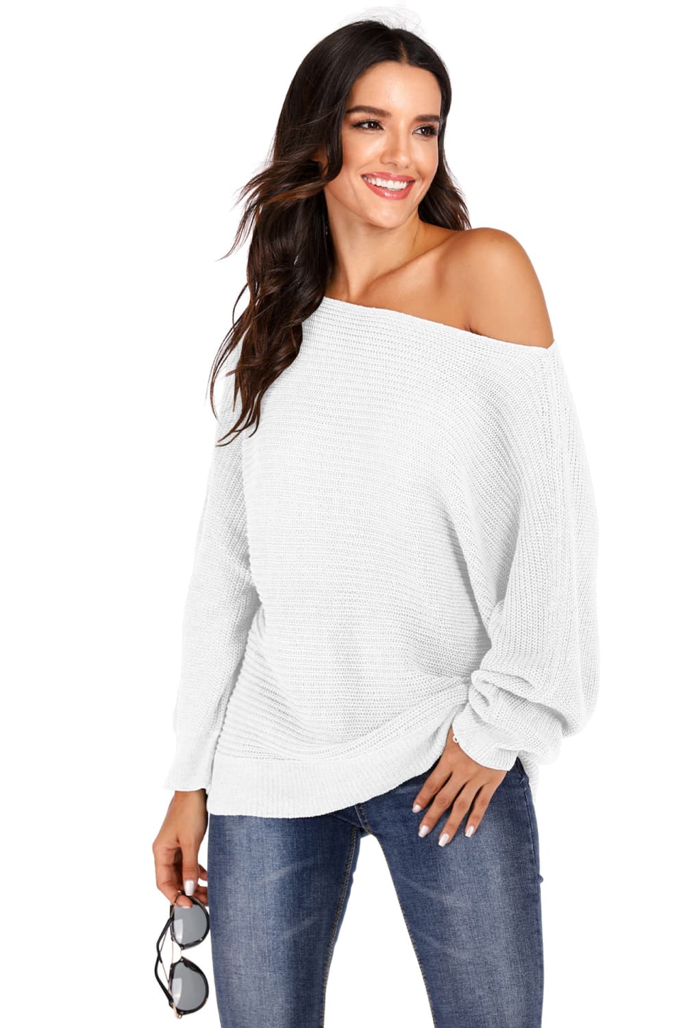 One Shoulder Dolman Sleeve Sweater - The Boutie Shop