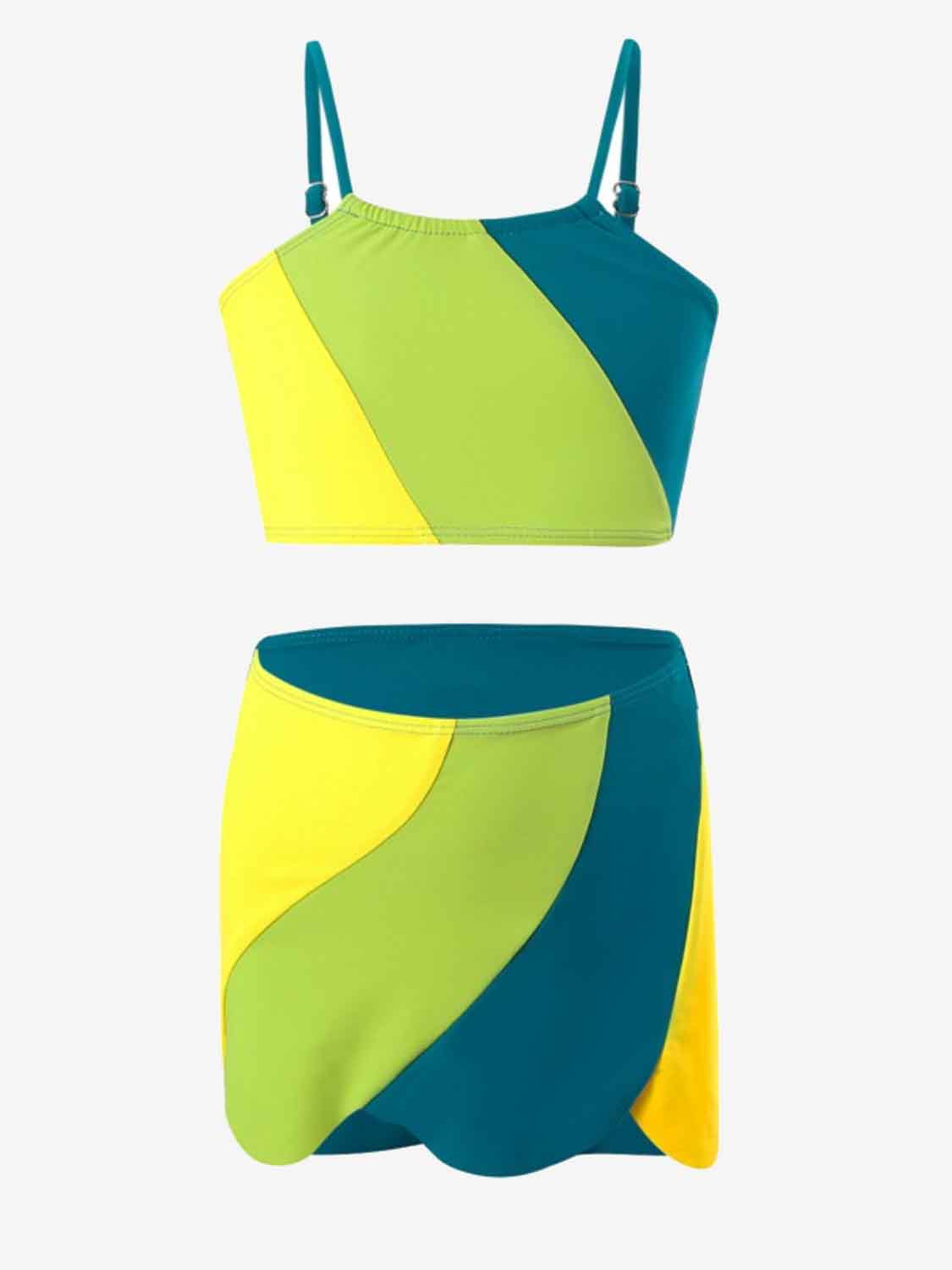 Color Block Top, Brief and Skirt Swim Set - The Boutie Shop