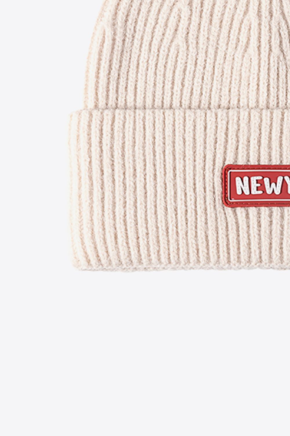 NEWYORK Patch Rib-Knit Cuffed Beanie