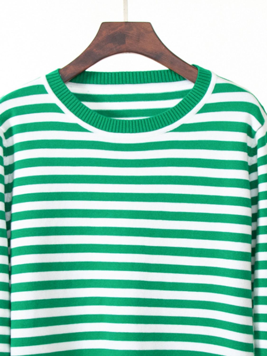 Striped Round Neck Long Sleeve Sweater - The Boutie Shop