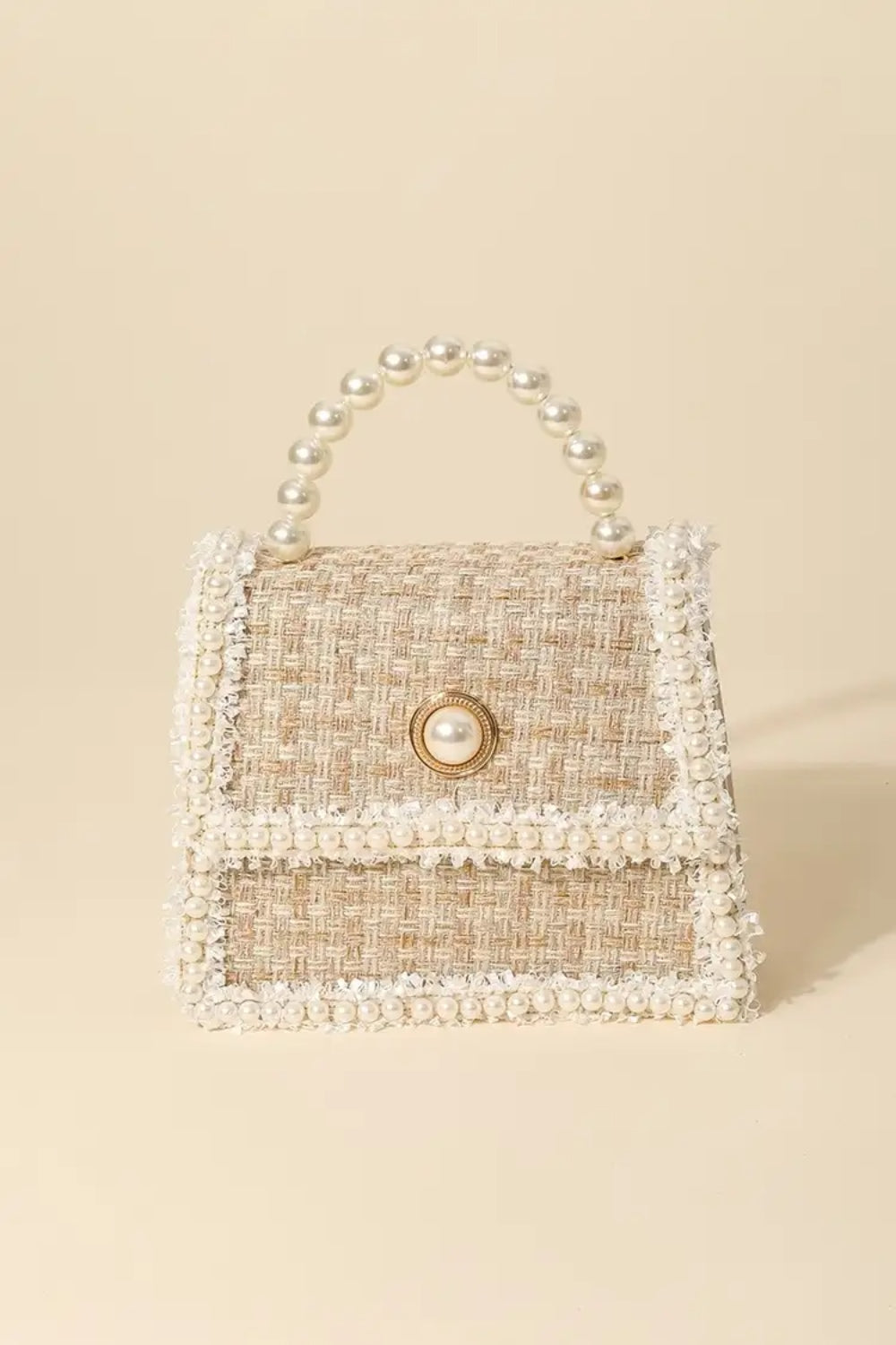 Fame Pearly Trim Woven Handbag - The Boutie Shop