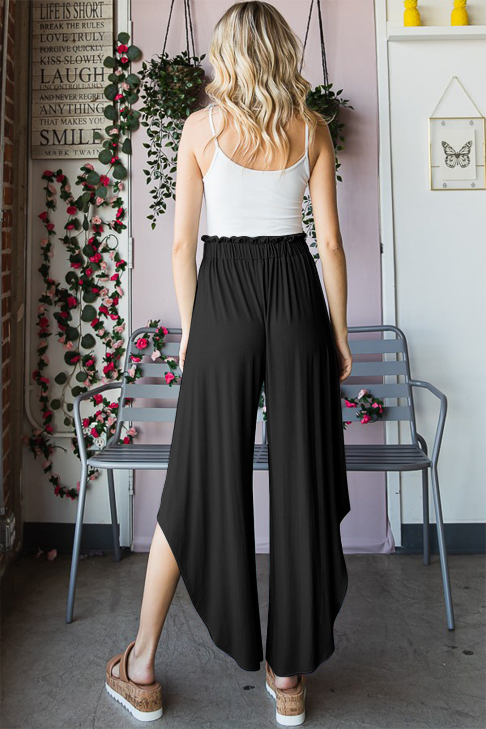 Heimish Full Size Frill Slit High Waist Wide Leg Pants - The Boutie Shop