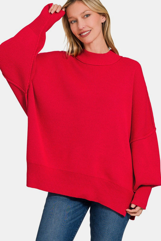 Zenana Side Sit Oversize Sweater - The Boutie Shop