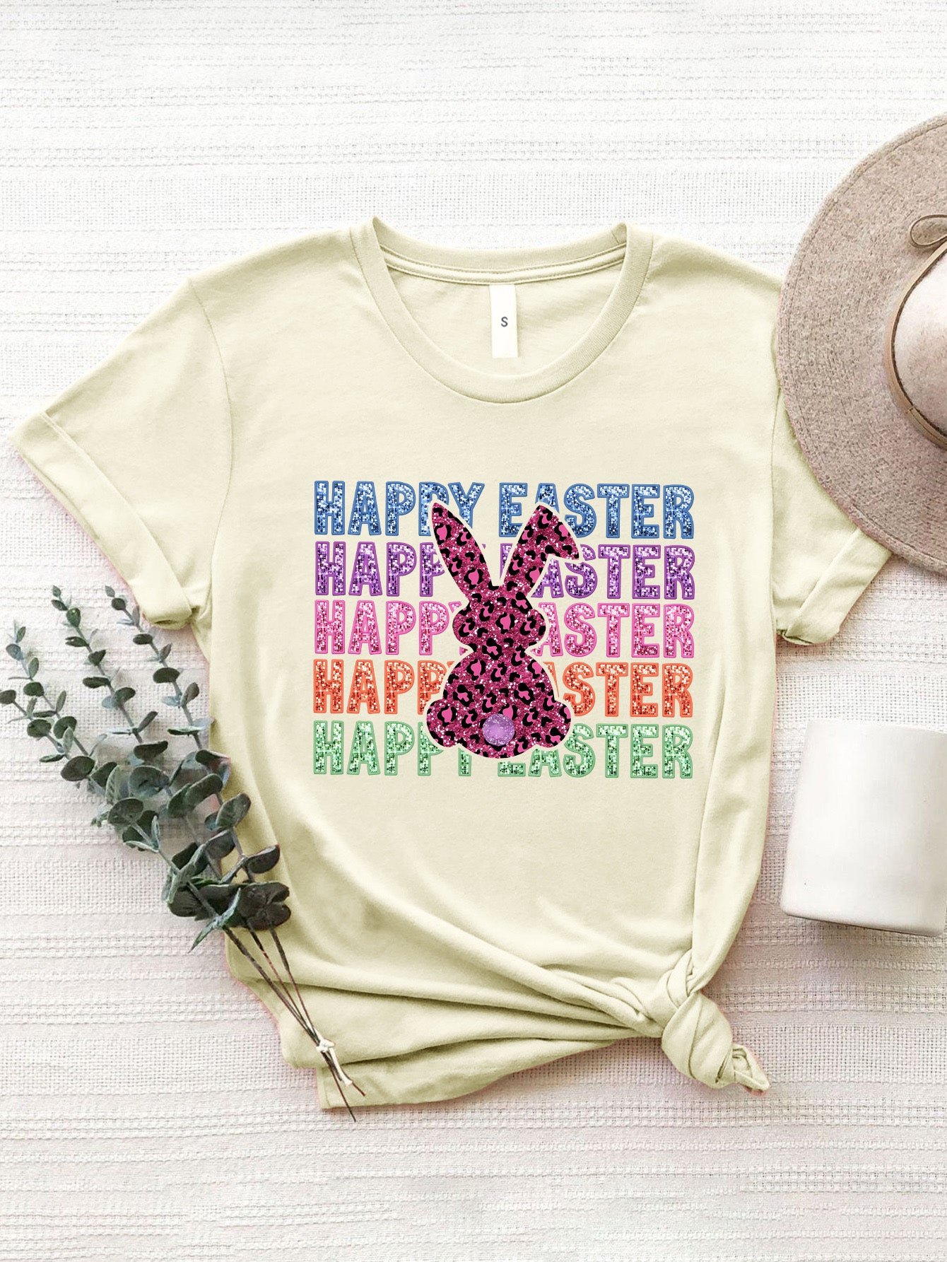 HAPPY EASTER Round Neck Short Sleeve T-Shirt - The Boutie Shop