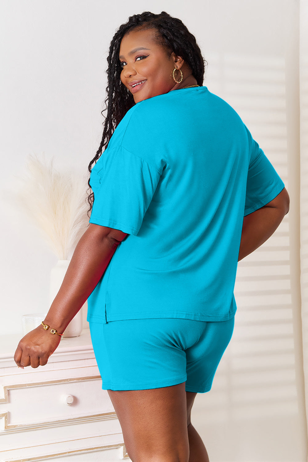 Basic Bae Full Size Soft Rayon Half Sleeve Top and Shorts Set - The Boutie Shop