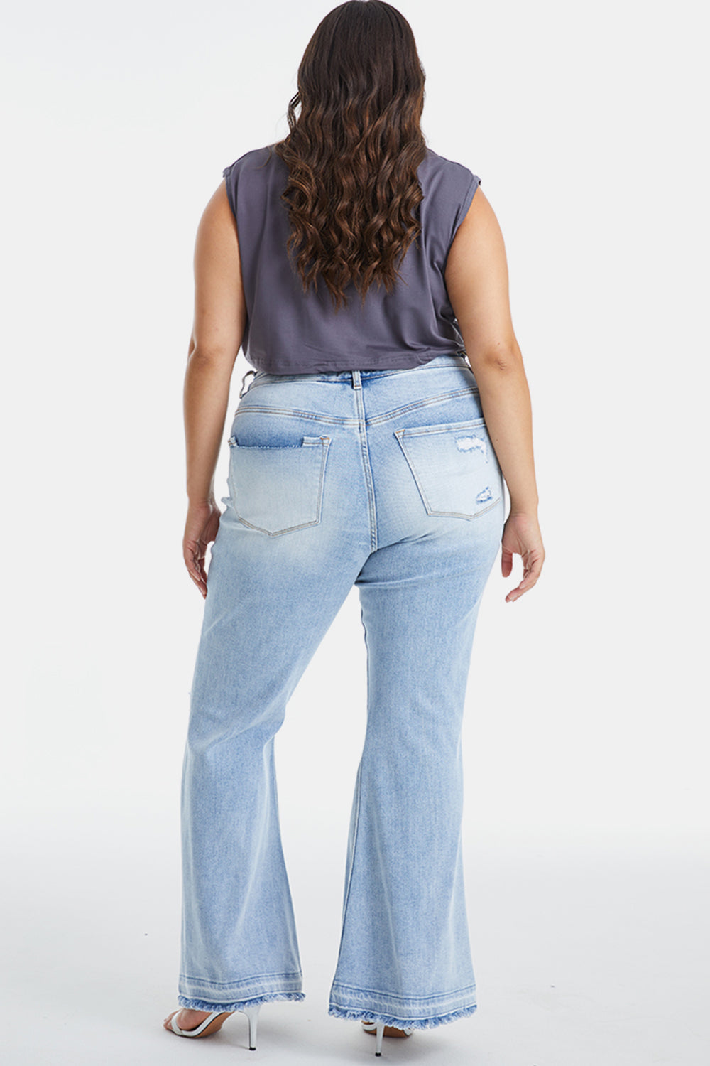 BAYEAS Full Size Distressed Raw Hem High Waist Flare Jeans - The Boutie Shop