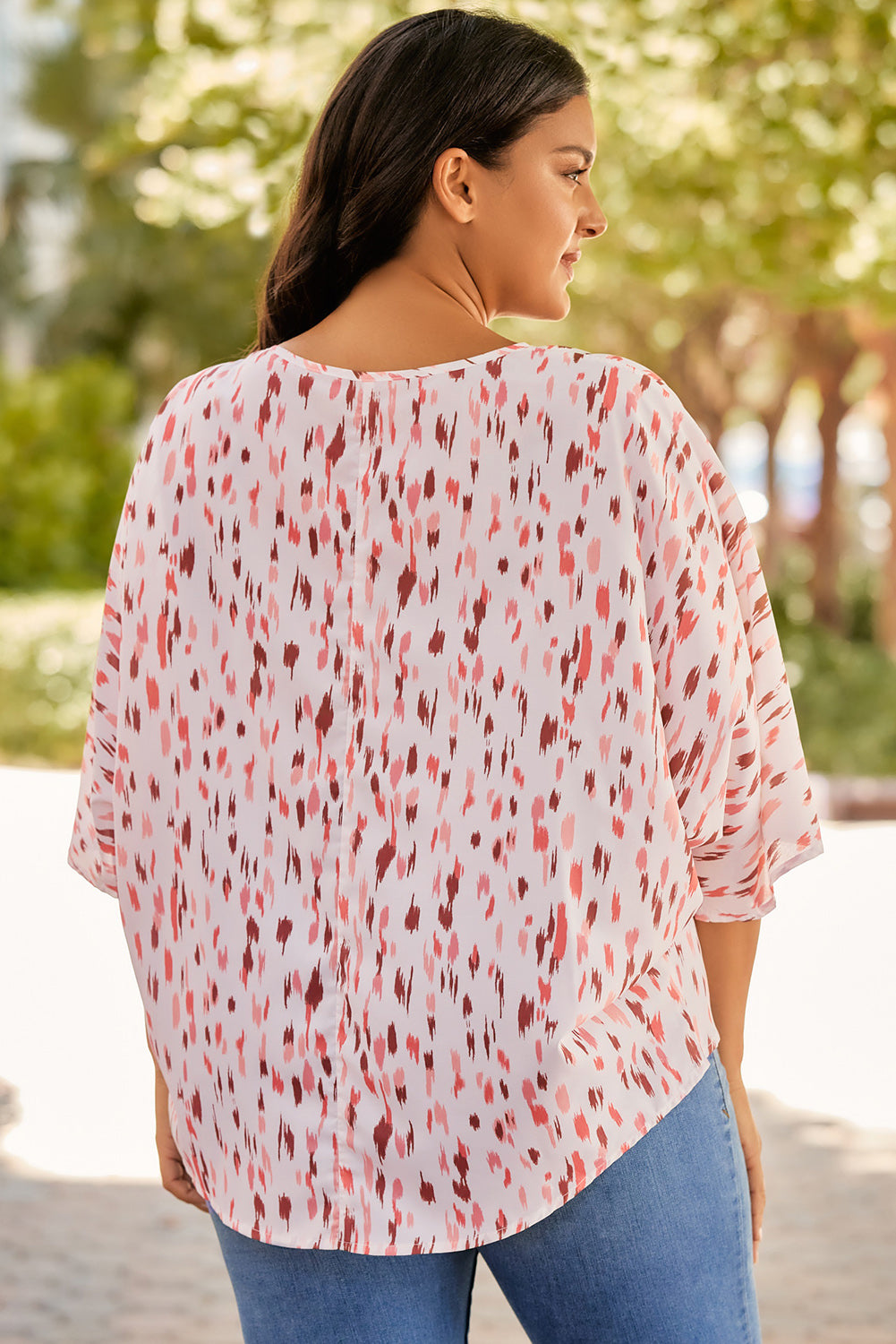 Plus Size Printed V-Neck Blouse - The Boutie Shop