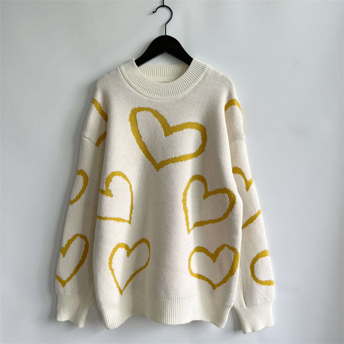 Heart Pattern Long Sleeve Sweater - The Boutie Shop