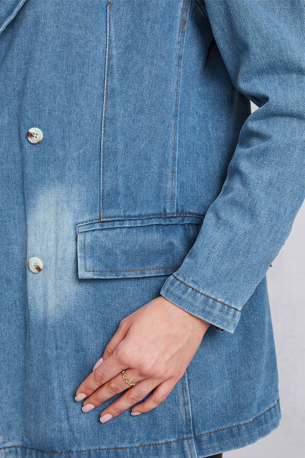 Lapel Collar Washed Denim Top - The Boutie Shop