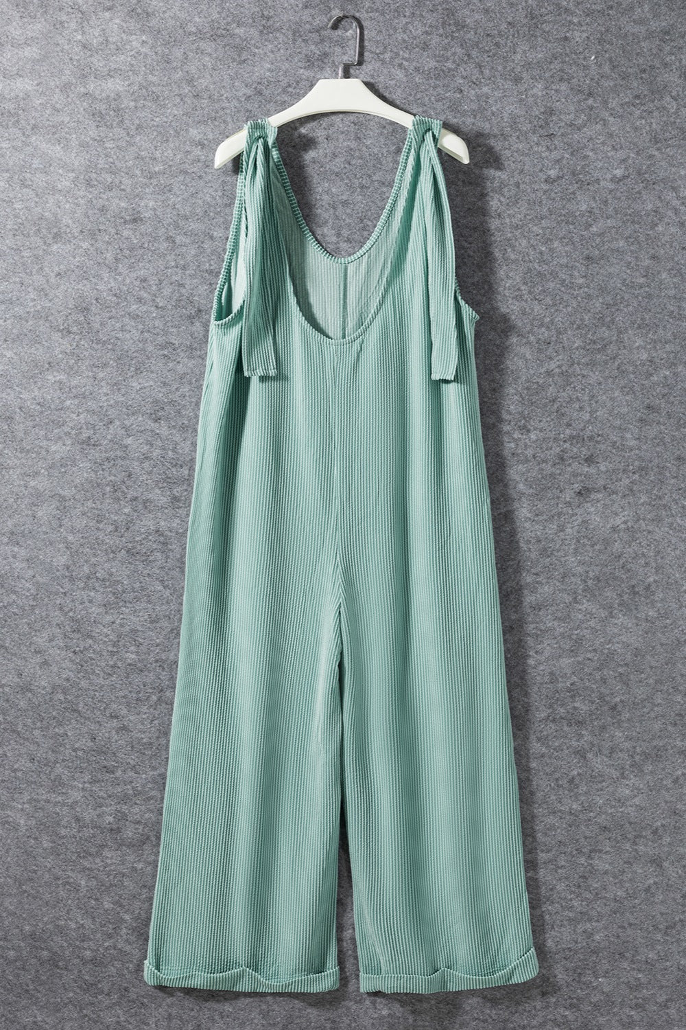 Ribbed V-Neck Wide Leg Jumpsuit with Pockets - The Boutie Shop