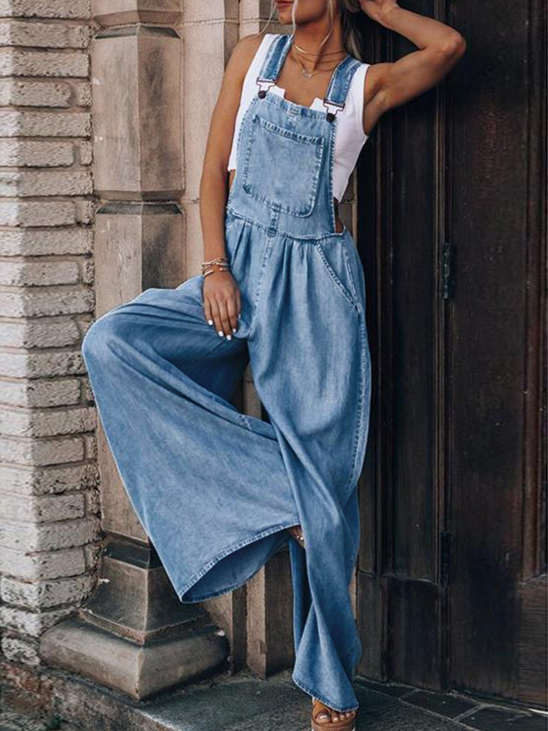 Wide Leg Denim Overalls - The Boutie Shop