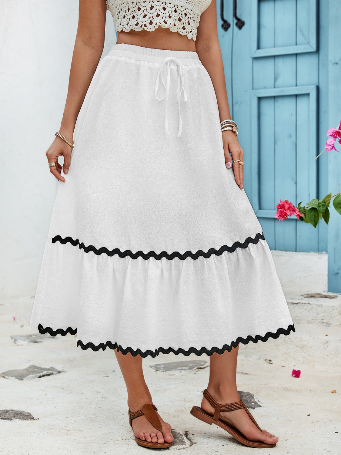 Honey Tied Contrast Trim High Waist Skirt - The Boutie Shop