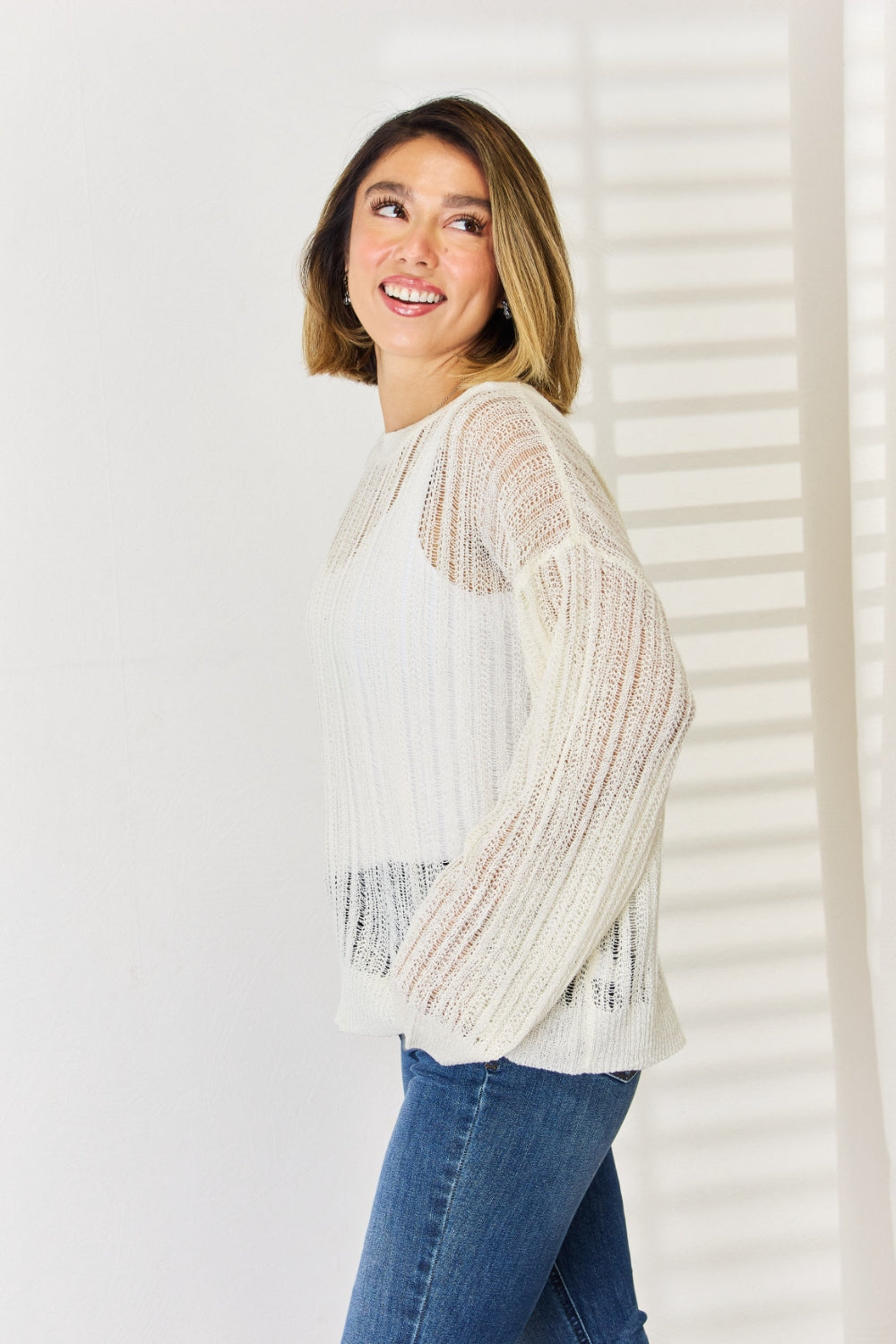 HYFVE Openwork Ribbed Trim Long Sleeve Knit Top - The Boutie Shop