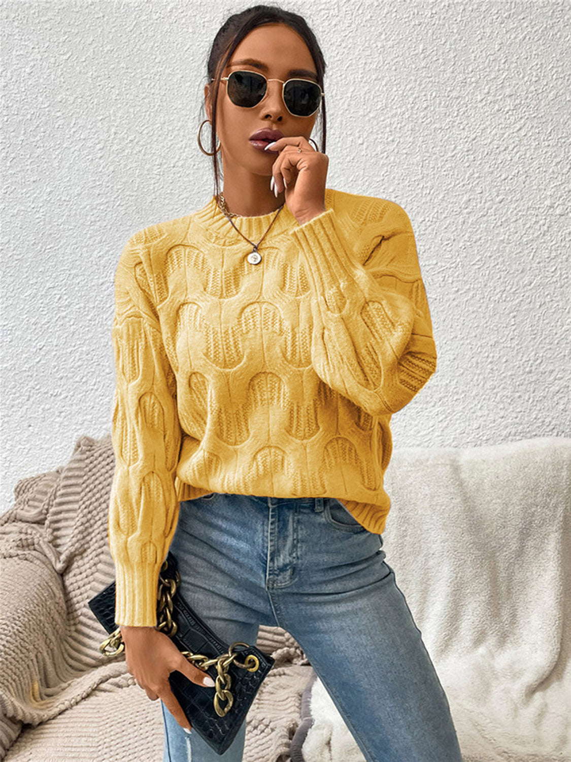 Round Neck Long Sleeve Sweater - The Boutie Shop