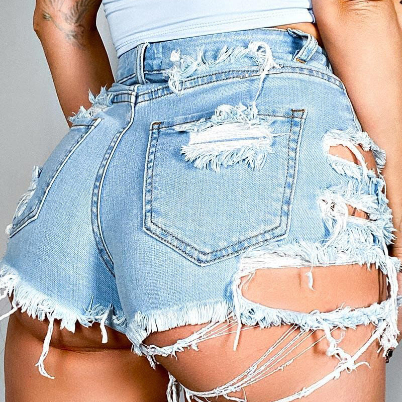 Asymmetrical Distressed Denim Shorts - The Boutie Shop