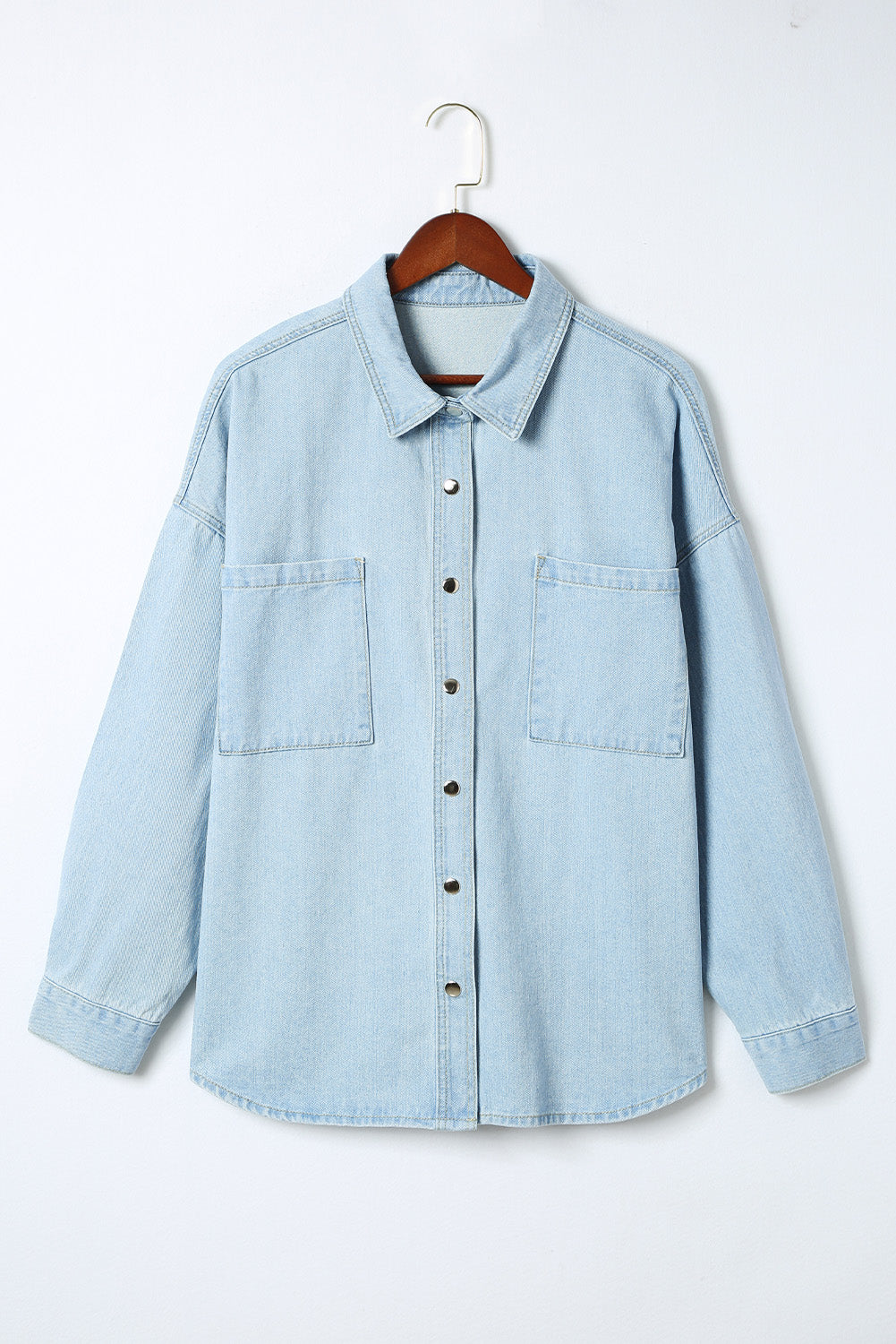 Plus Size Snap Down Pocketed Denim Jacket - The Boutie Shop