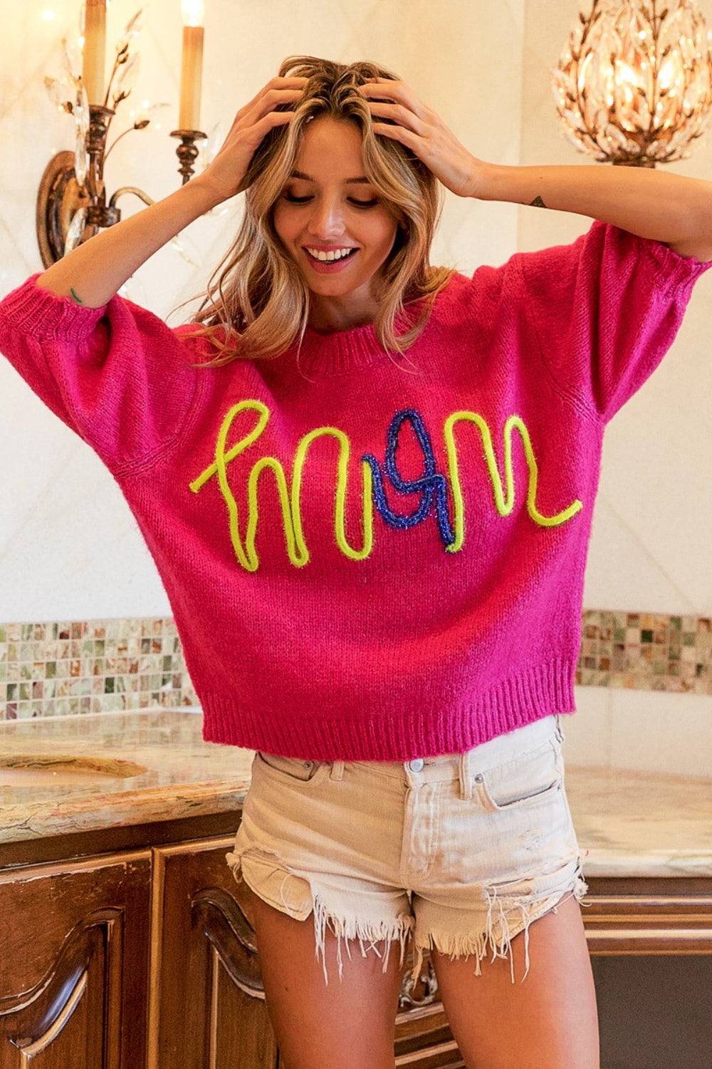 BiBi MOM Contrast Round Neck Sweater - The Boutie Shop