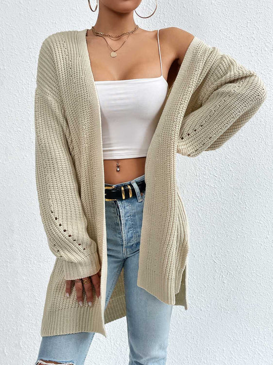 Open Front Dropped Shoulder Slit Cardigan - The Boutie Shop