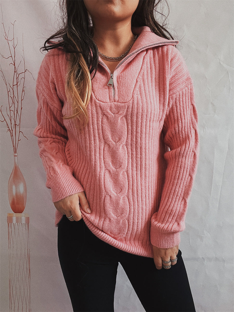 Ribbed Half Zip Long Sleeve Sweater - The Boutie Shop