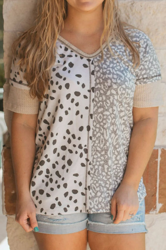 Plus Size Leopard V-Neck Short Sleeve T-Shirt - The Boutie Shop