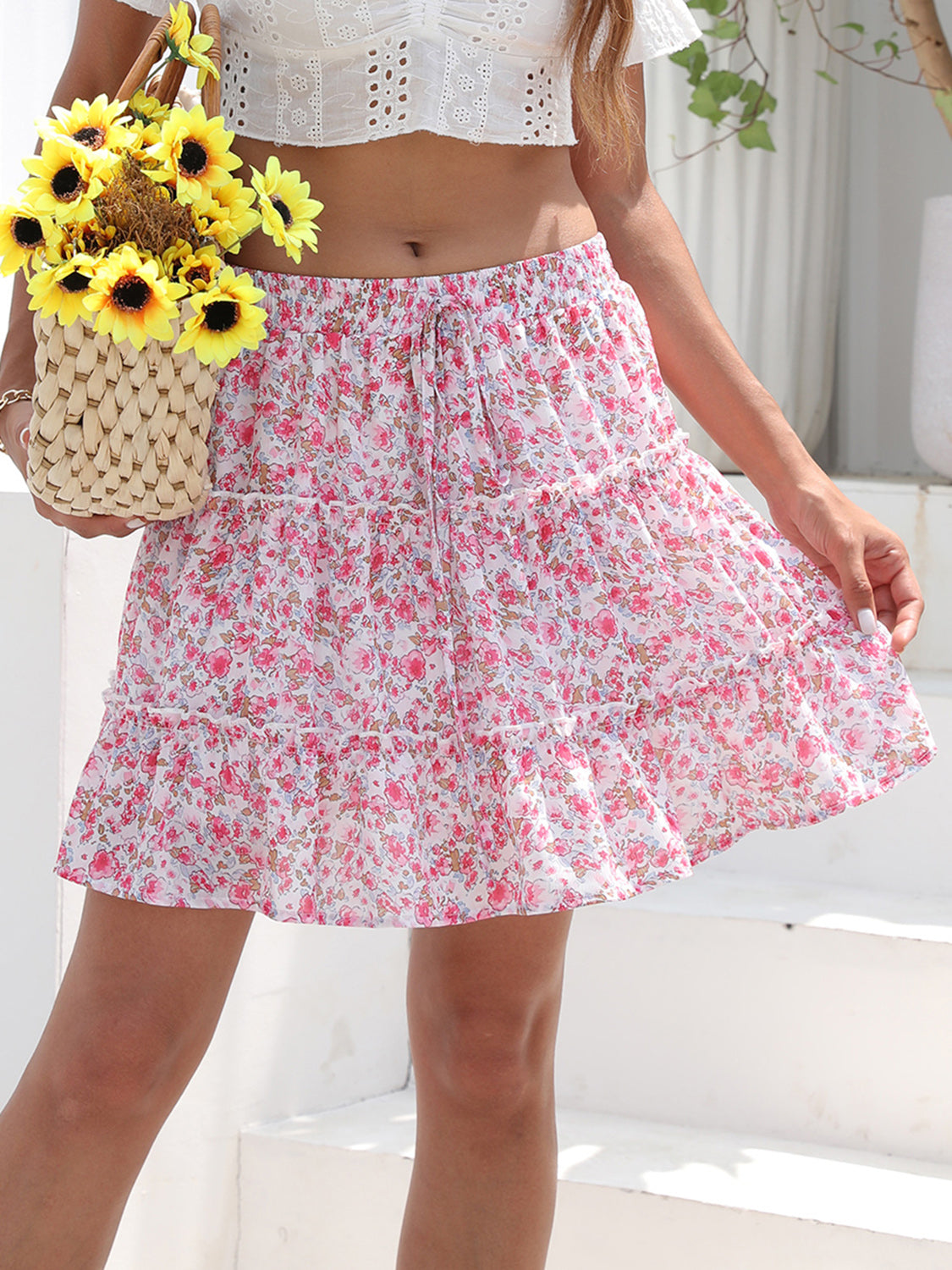 Printed Elastic Waist Mini Skirt - The Boutie Shop