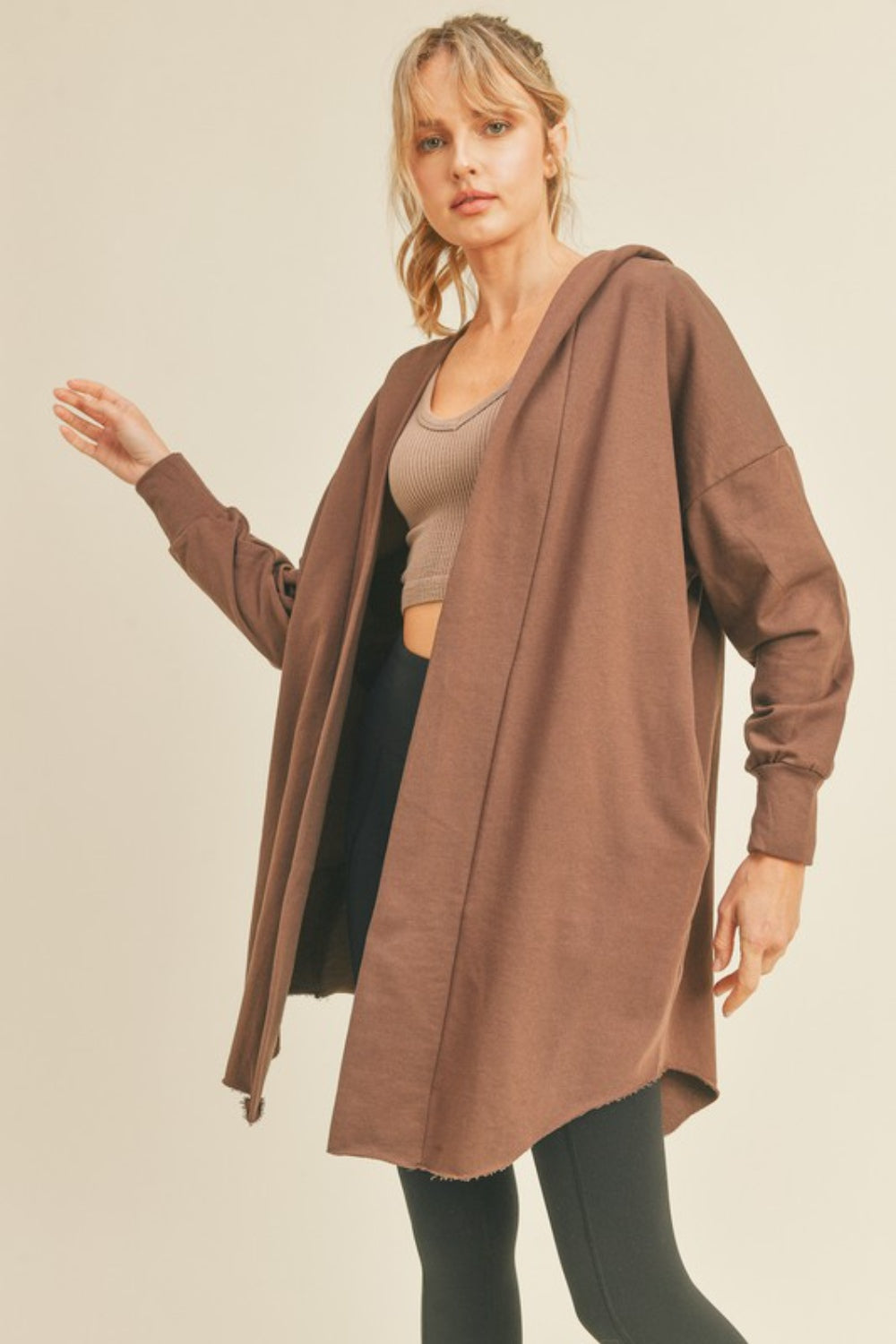 Kimberly C Open Front Longline Hooded Cardigan - The Boutie Shop