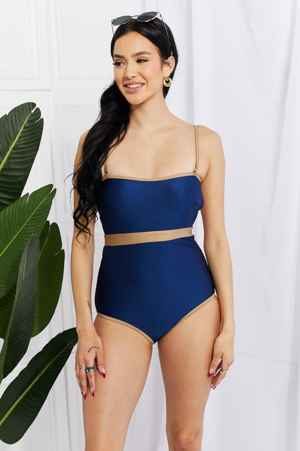 Marina West Swim Wave Break Contrast Trim One-Piece - The Boutie Shop