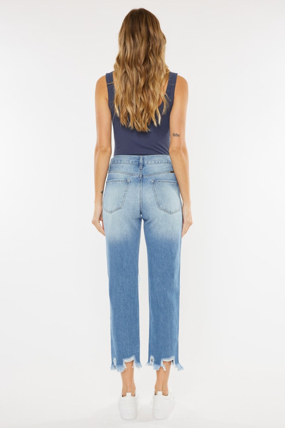 Kancan High Waist Chewed Up Straight Mom Jeans - The Boutie Shop