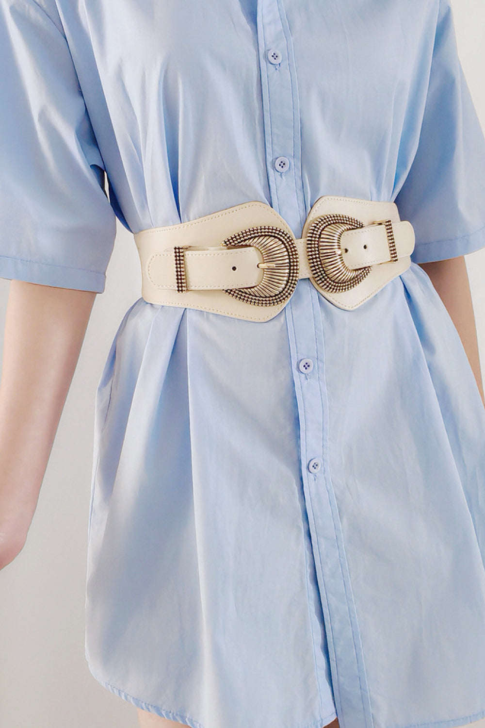 Shell Double Buckle Elastic Wide Belt - The Boutie Shop