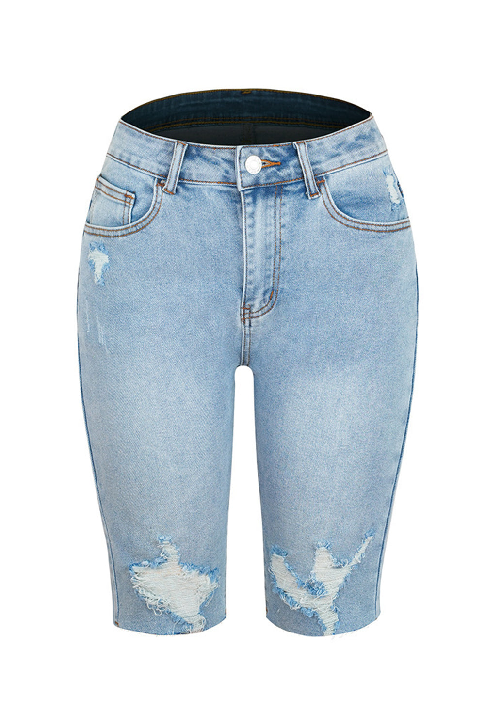 Distressed Pocketed Denim Shorts - The Boutie Shop