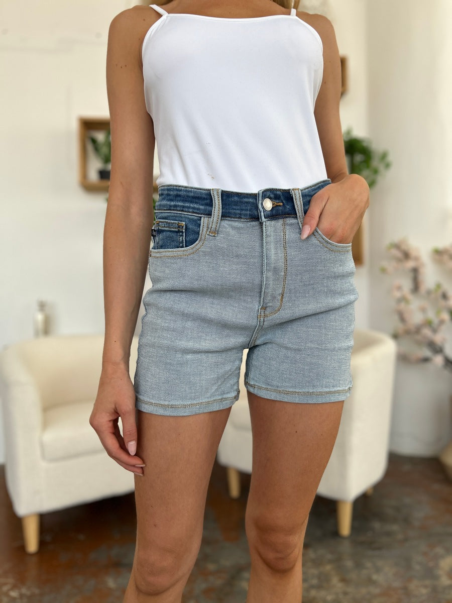 Judy Blue Full Size Color Block Denim Shorts - The Boutie Shop