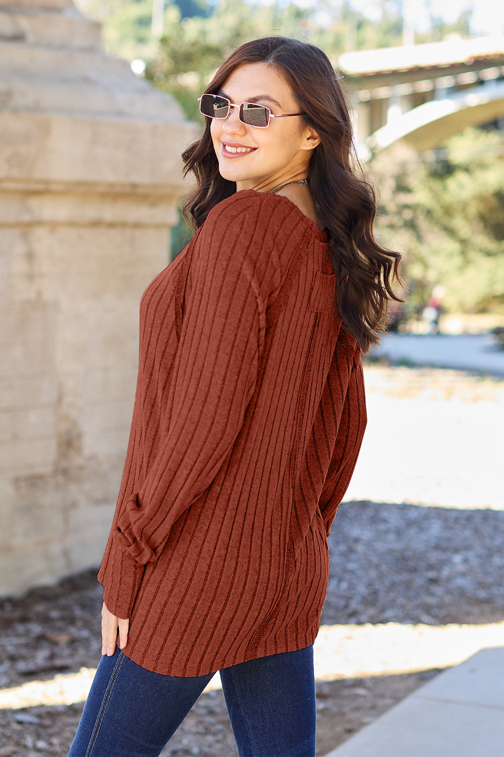 Basic Bae Full Size Ribbed Round Neck Long Sleeve Knit Top - The Boutie Shop