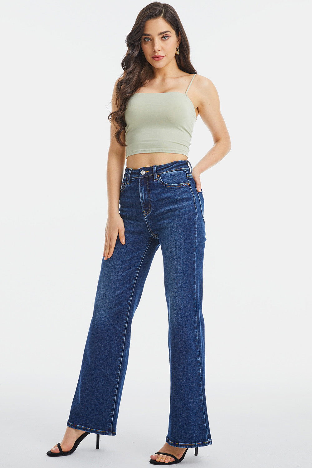 BAYEAS Full Size High Waist Cat's Whisker Wide Leg Jeans - The Boutie Shop