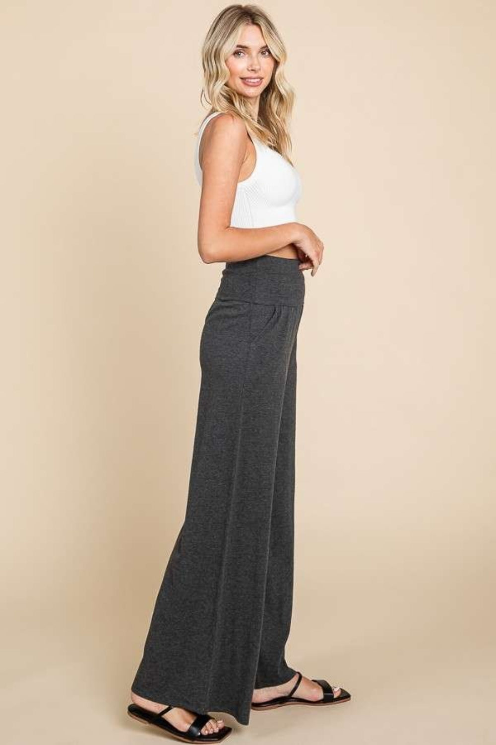 Culture Code Wide Waistband High Waist Wide Leg Pants - The Boutie Shop