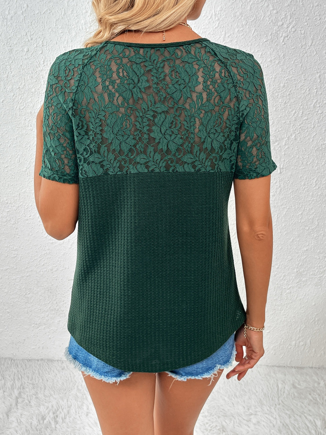 Ivy Lane Lace Detail V-Neck Short Sleeve T-Shirt - The Boutie Shop