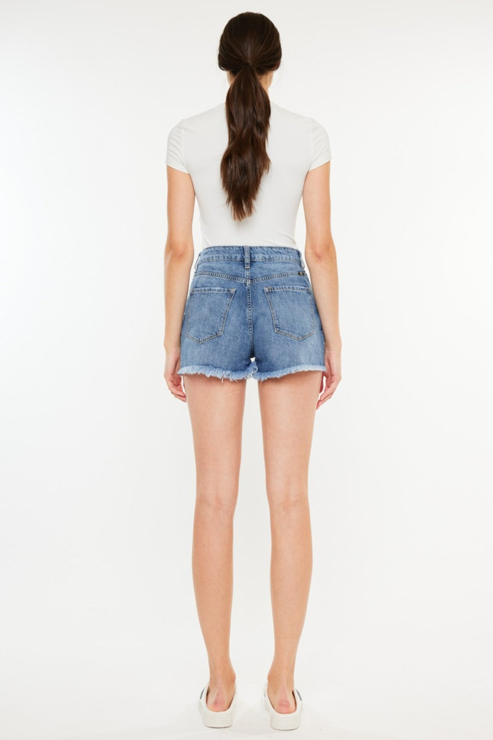 Kancan Distressed Raw Hem High Waist Denim Shorts - The Boutie Shop