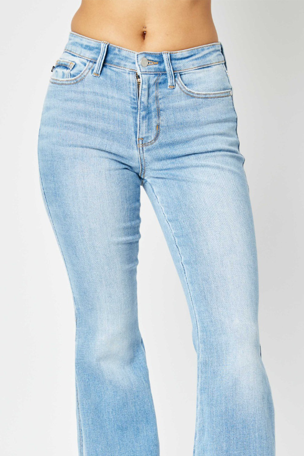 Judy Blue Full Size Mid Rise Raw Hem Slit Flare Jeans - The Boutie Shop