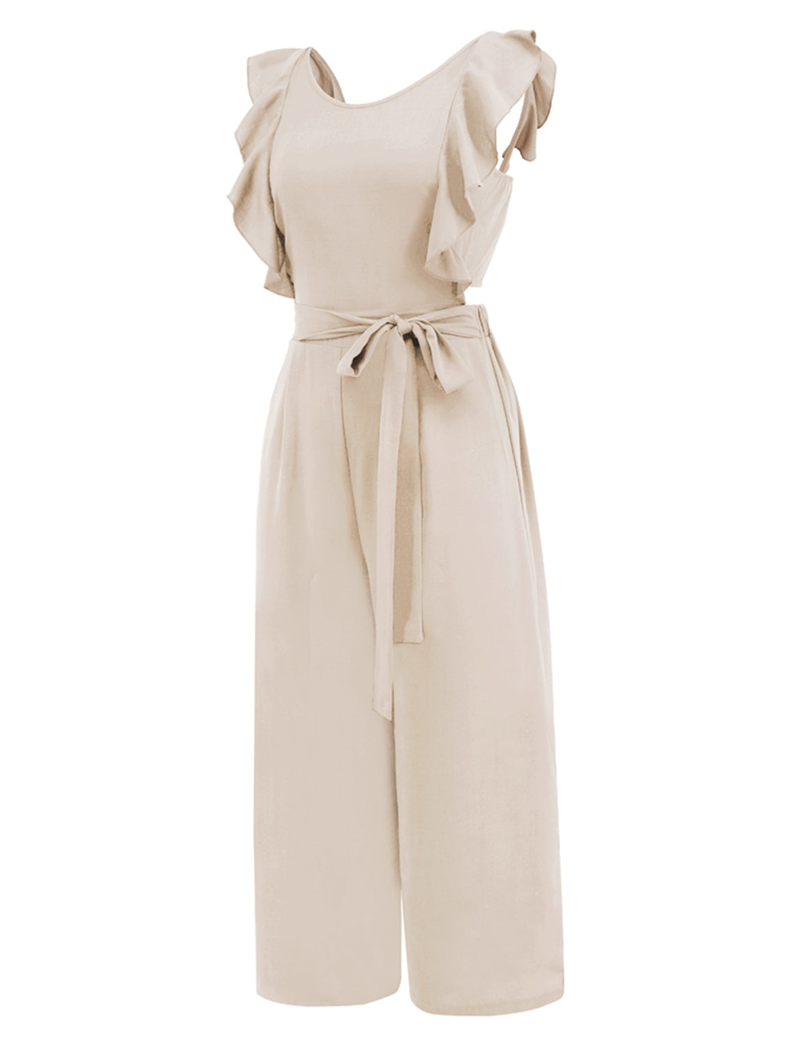 Tied Ruffled Round Neck Jumpsuit - The Boutie Shop