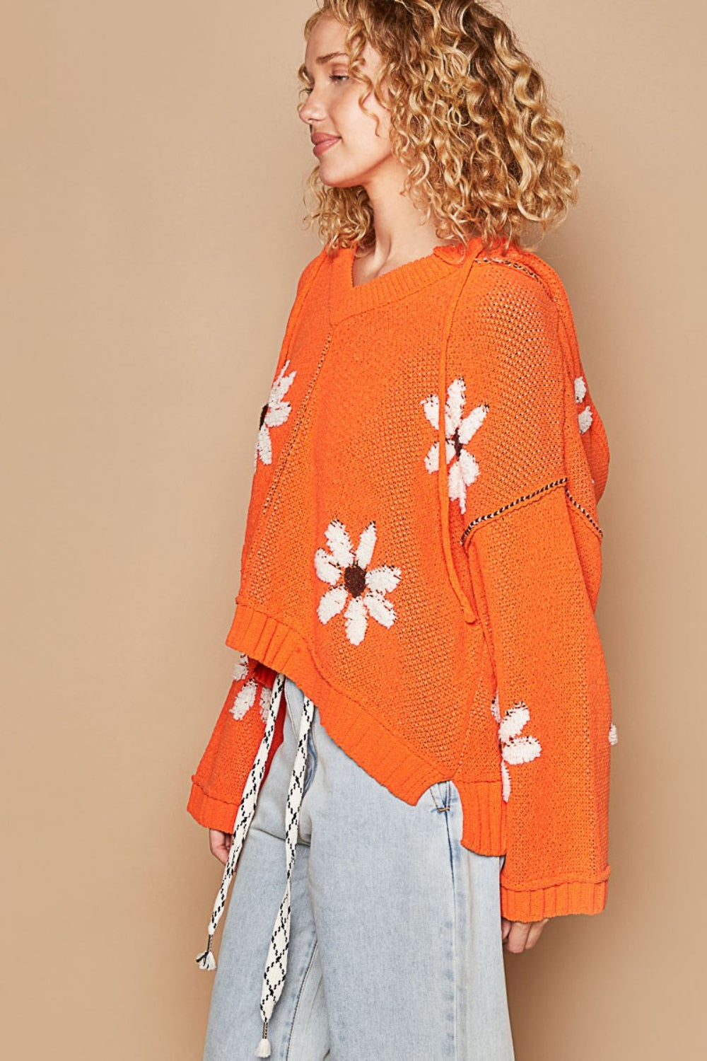 POL Floral Pattern Hooded High-Low Sweater - The Boutie Shop