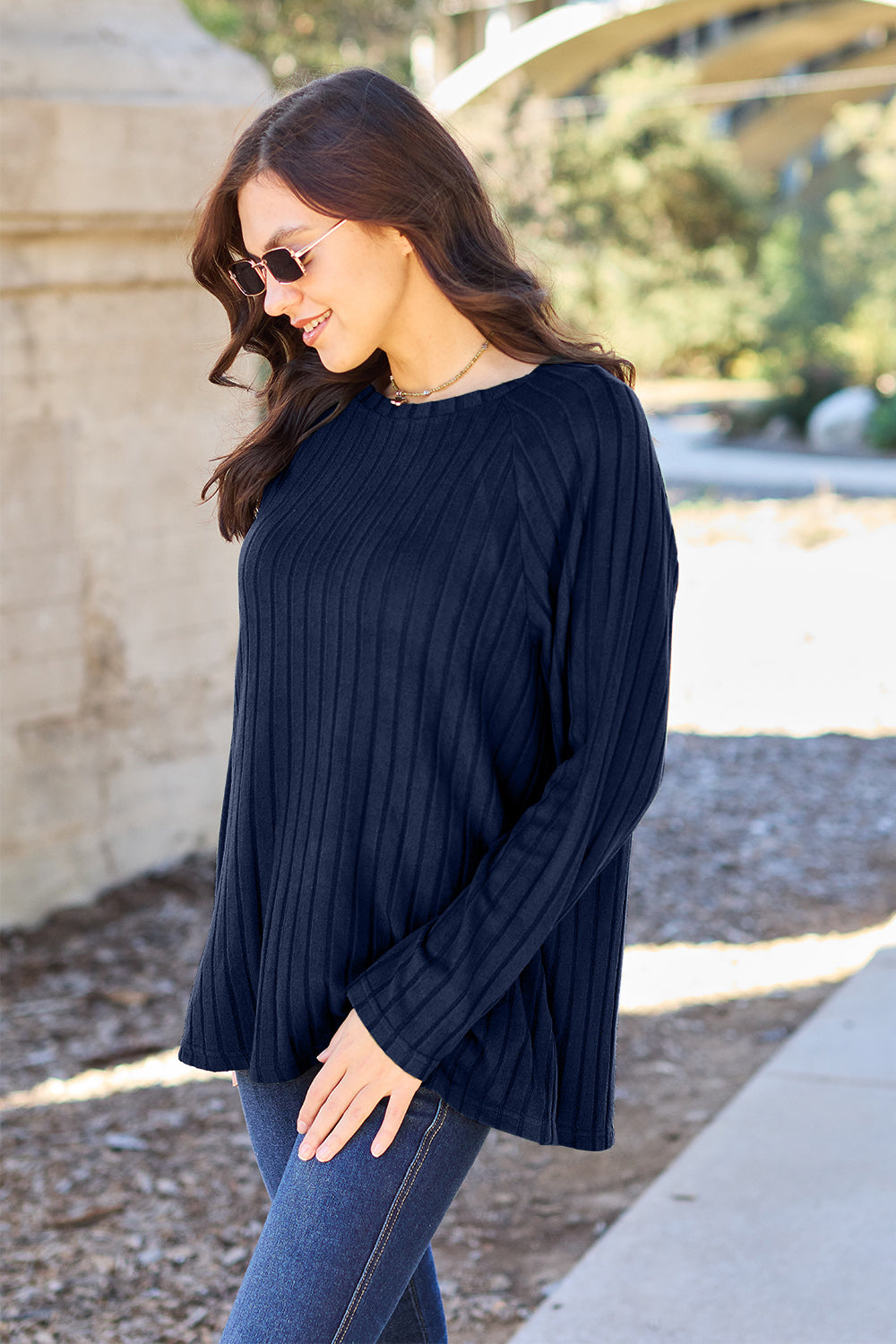 Basic Bae Full Size Ribbed Round Neck Long Sleeve Knit Top - The Boutie Shop