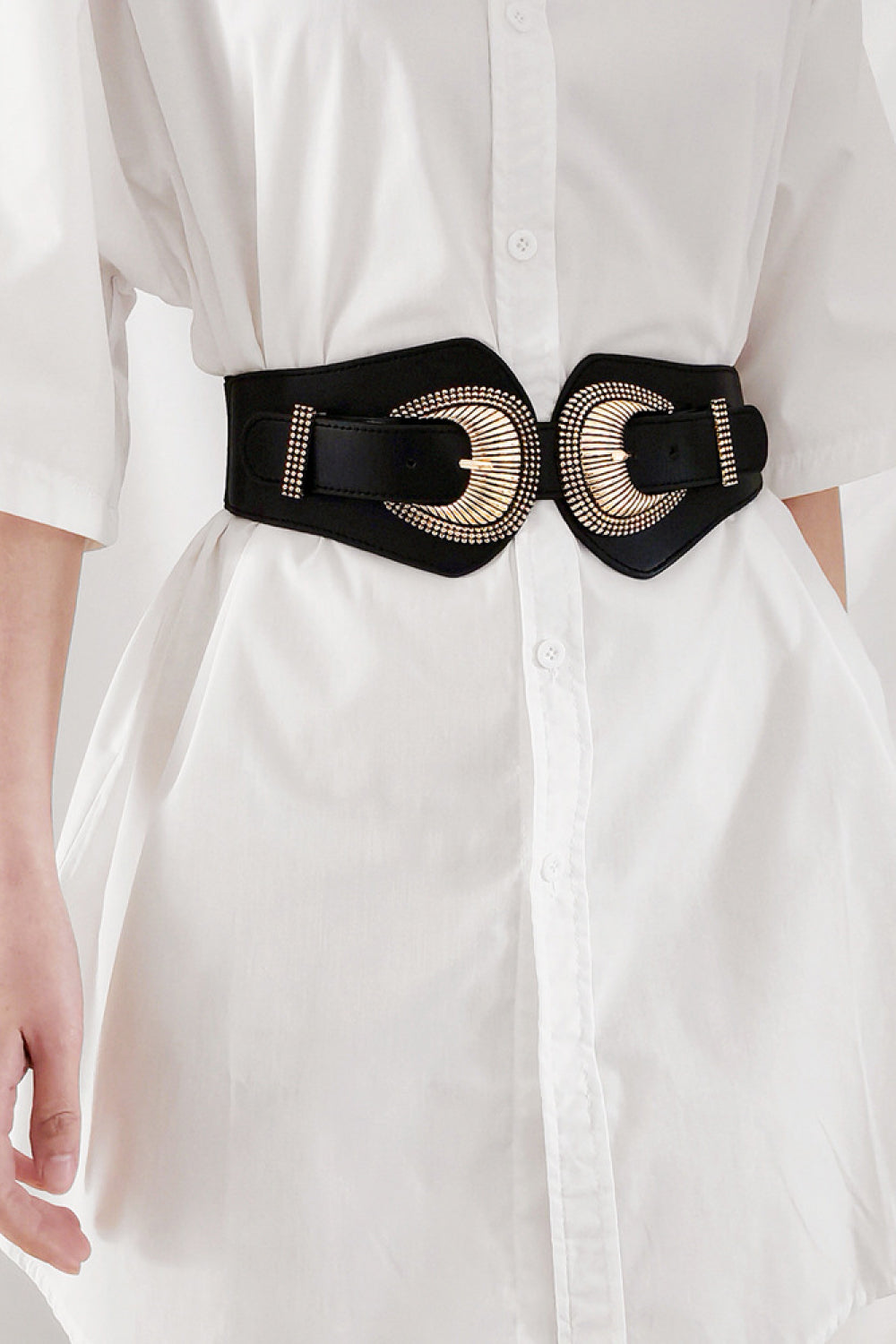 Shell Double Buckle Elastic Wide Belt - The Boutie Shop