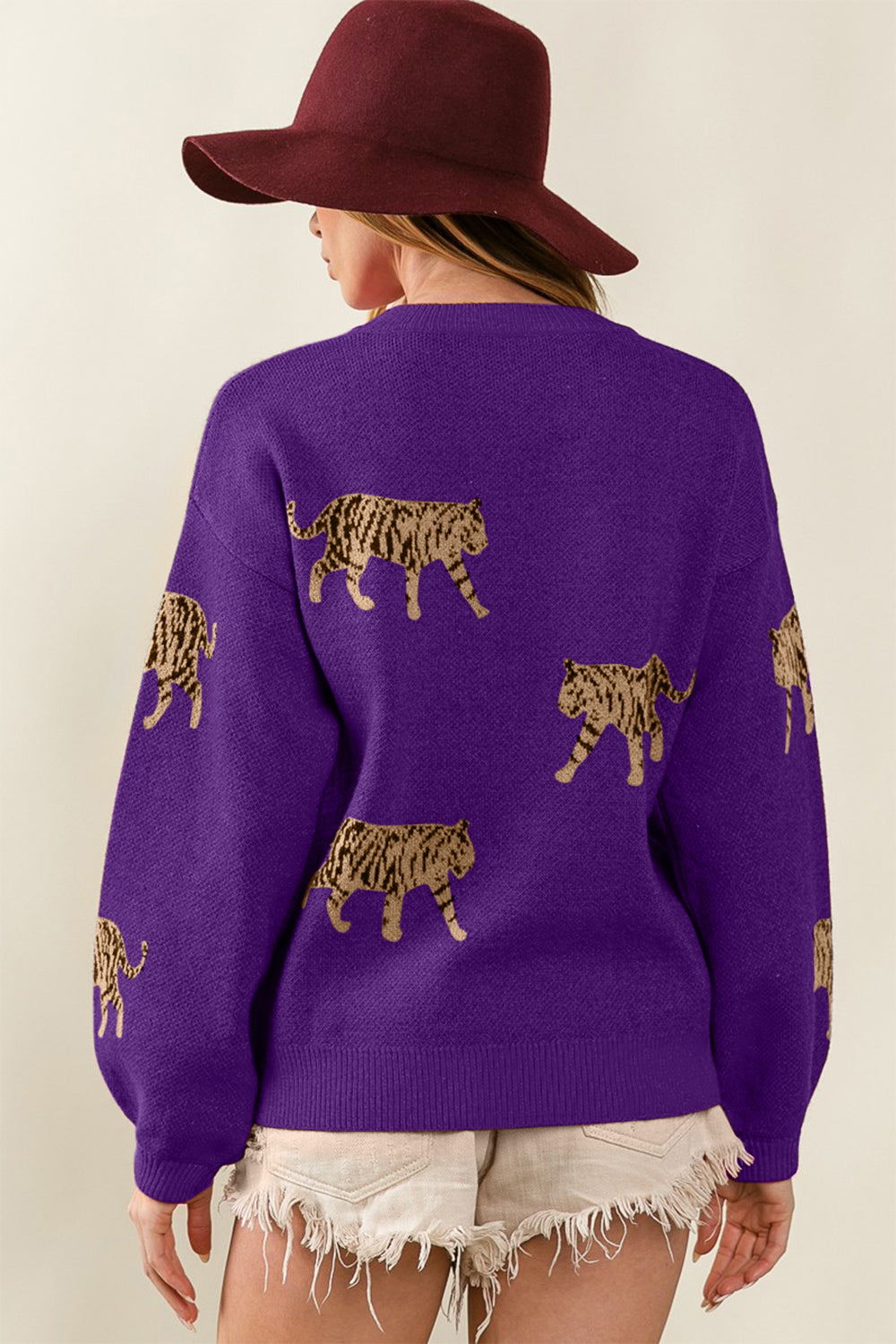 BiBi Tiger Pattern Long Sleeve Sweater - The Boutie Shop