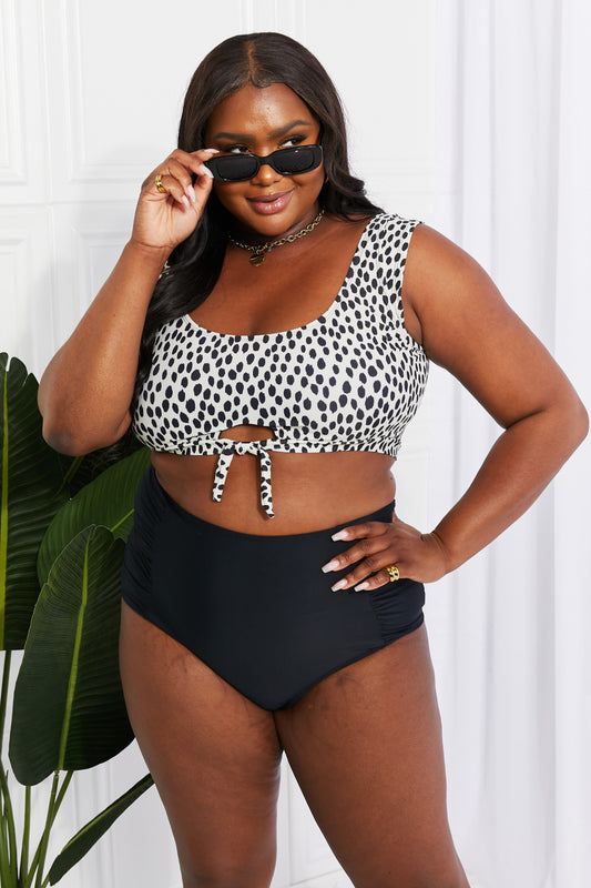 Marina West Swim Sanibel Crop Swim Top and Ruched Bottoms Set in Black - The Boutie Shop