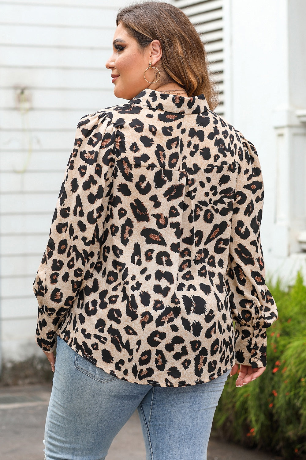 Plus Size Printed Long Sleeve Shirt - The Boutie Shop