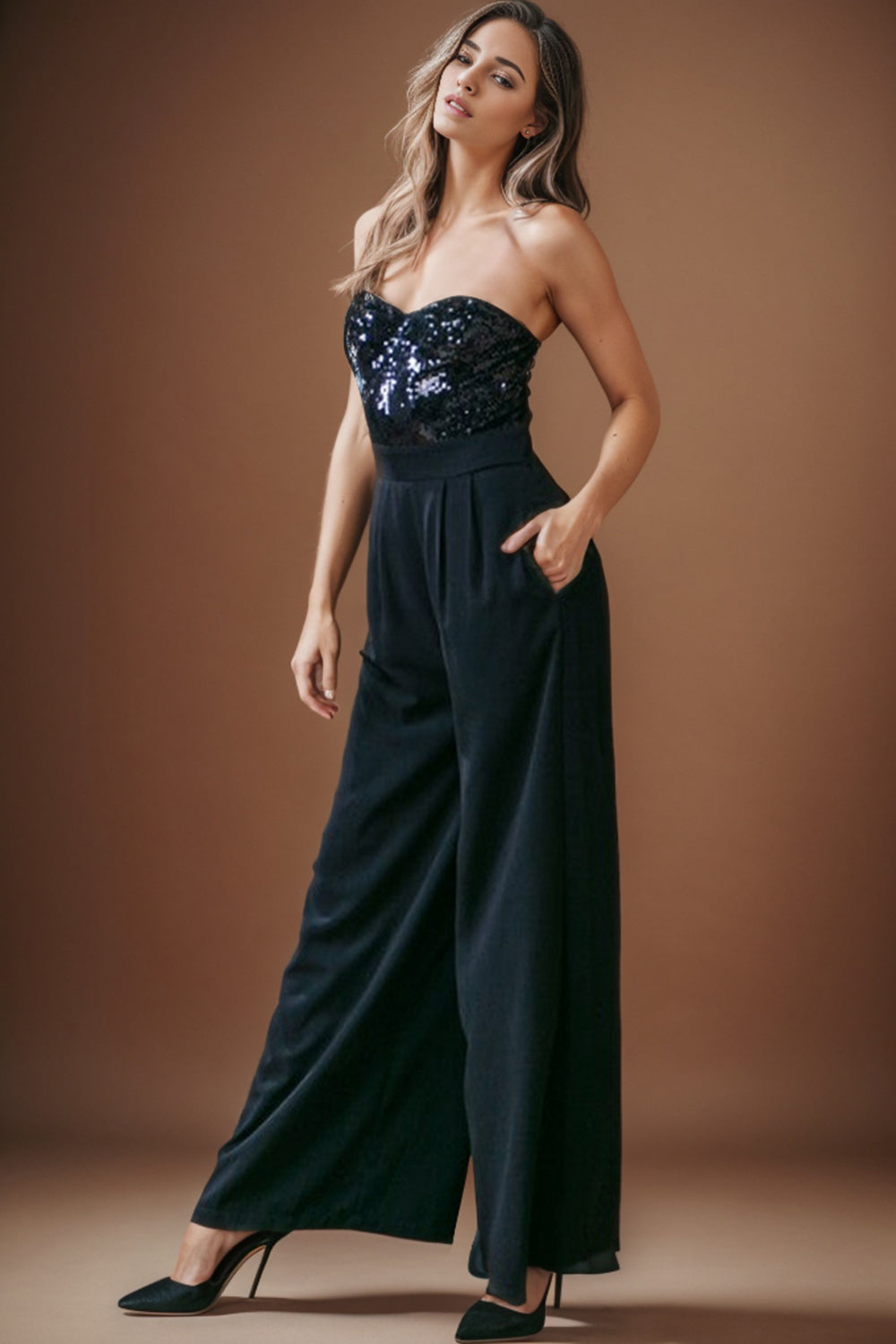 Sequin Tube Wide Leg Jumpsuit - The Boutie Shop