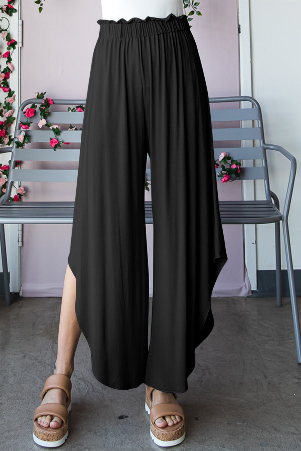 Heimish Full Size Frill Slit High Waist Wide Leg Pants - The Boutie Shop