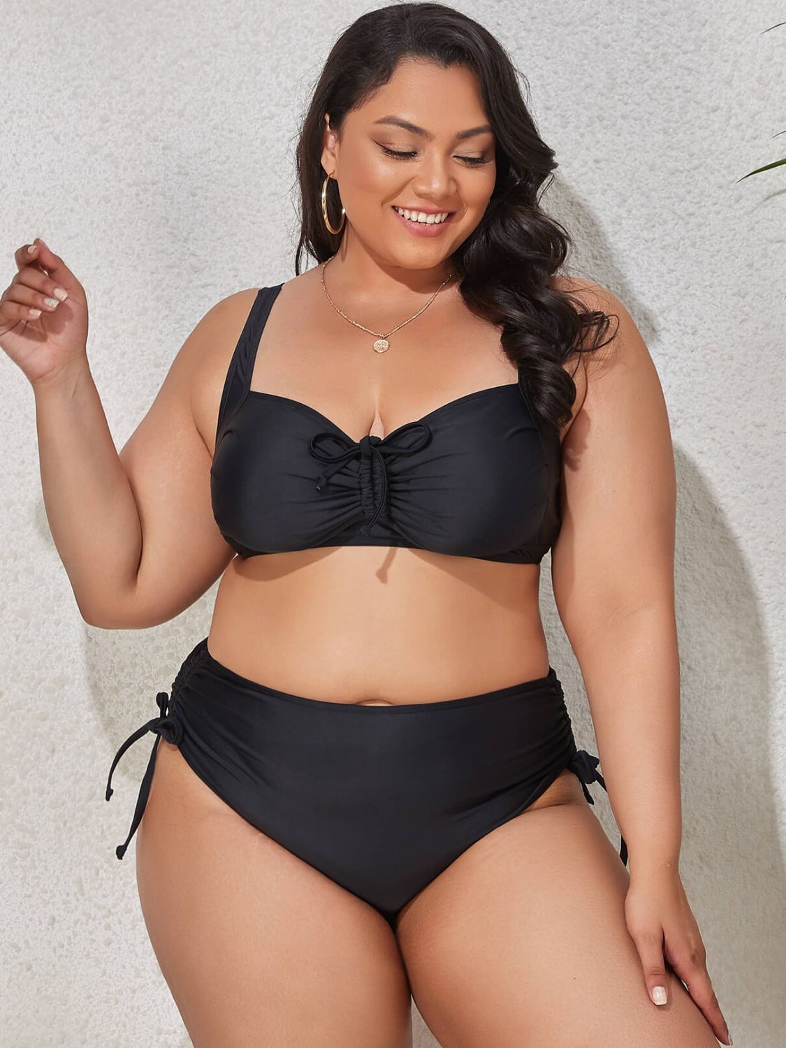 Plus Size Printed Drawstring Detail Bikini Set - The Boutie Shop