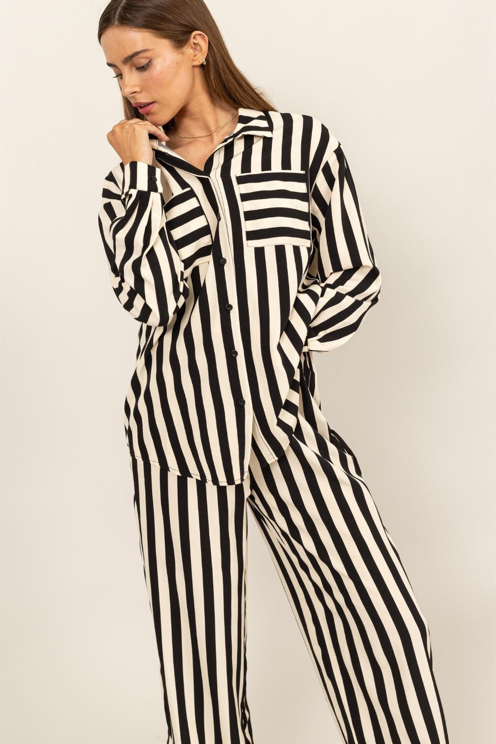 HYFVE Striped Button Up Shirt and Pants Set - The Boutie Shop