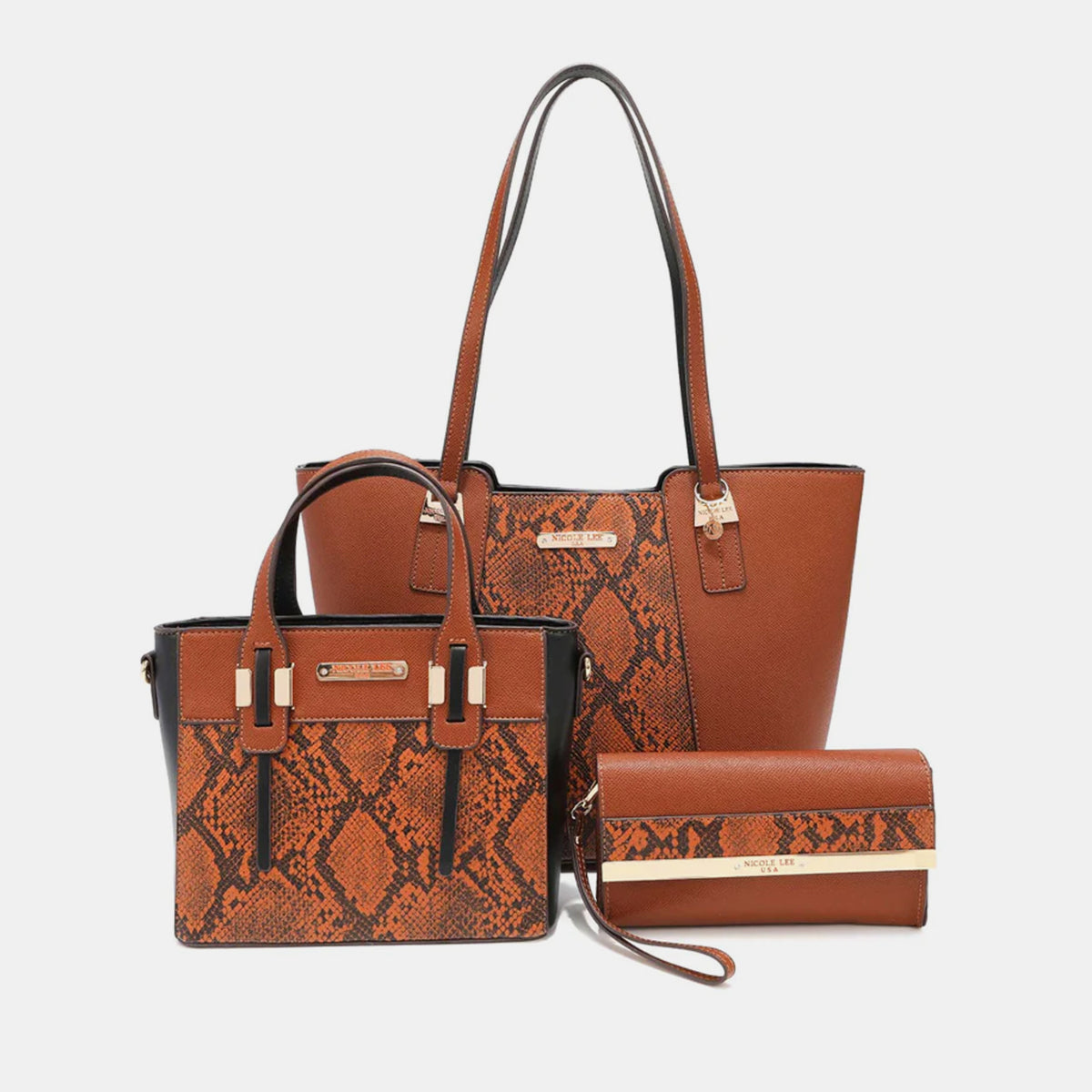 Nicole Lee USA 3-Piece Snake Print Handbag Set - The Boutie Shop