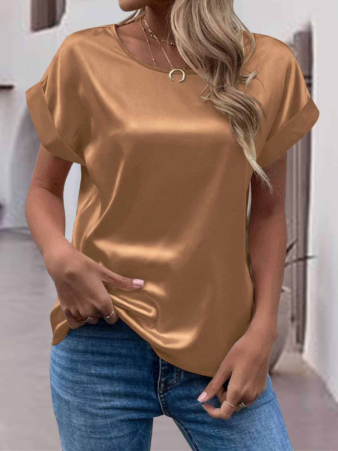 Round Neck Short Sleeve T-Shirt - The Boutie Shop